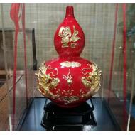 【福禄瓶】德化中国红葫芦与漆线雕的完美结合！ 高35厘米
