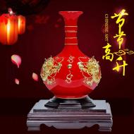 【双龙节节高升】 中国红漆线雕 新婚礼物陶瓷瓶房间摆件送礼礼品手工工艺品