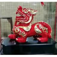 【红釉镶金貔貅】 陶瓷漆线雕 高档开业家居客厅摆件乔迁新居礼品 宽25CM
