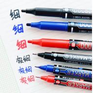 晨光MG2130蓝色小双头记号笔 儿童绘画美术勾线笔黑红大头油性不掉色